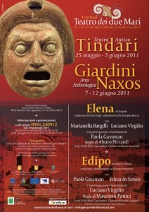 locandina Dal 25 maggio al 5 giugno a Tindari e dal 7 al 12 giugno a Giardini Naxos l’undicesimo ciclo di tragedie, con l’“Elena” di Euripide e l’”Edipo” da Sofocle.